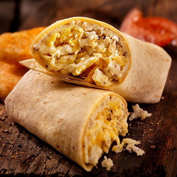 Breakfast Burritos with Caramelized Onions