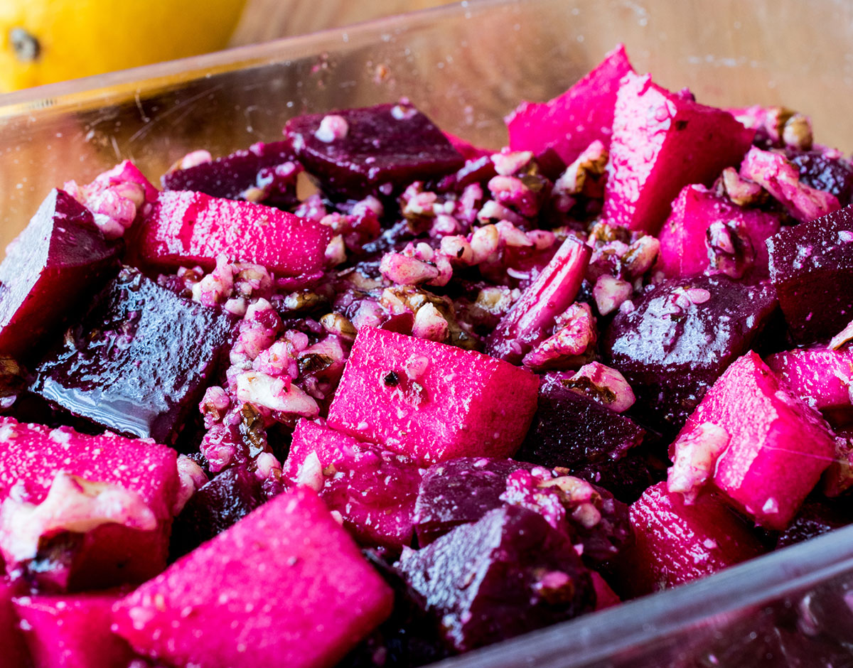 Beet Salad with Red Onions, Apples and Walnuts