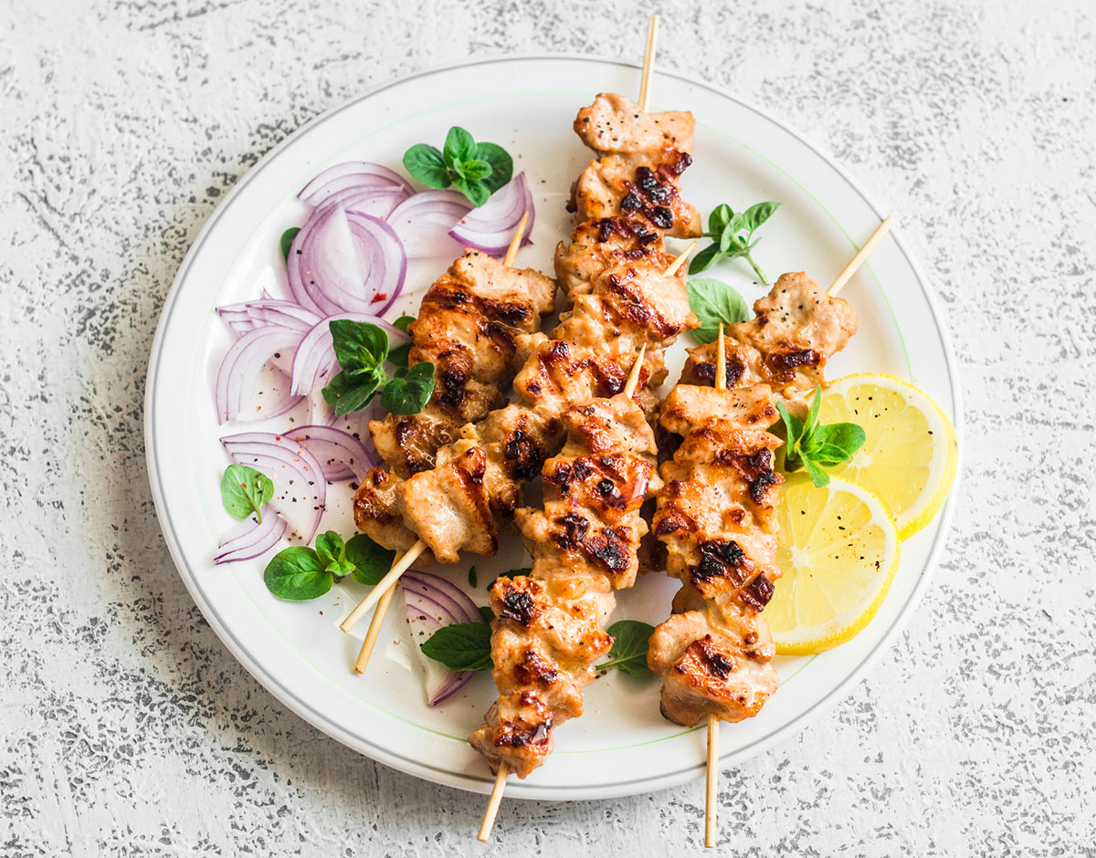 Grilled Pork Skewers with Red Onion and Mint