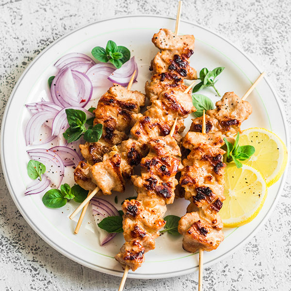 Grilled Pork Skewers with Red Onion and Mint