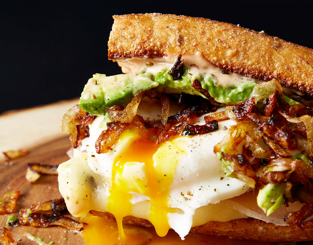 Breakfast Sandwich with Caramelized Onion and Avocado