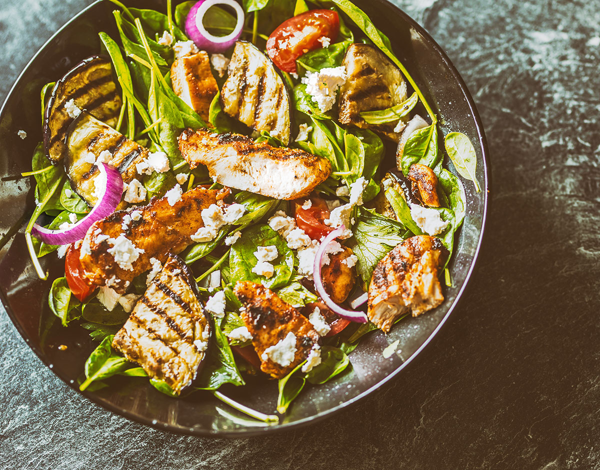 Chicken Salad with Grilled Eggplant