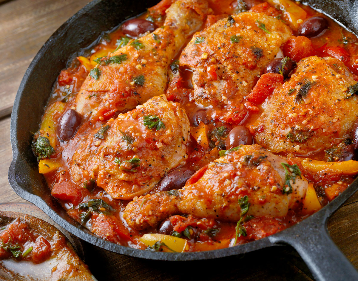 Oven Braised Chicken with Peppers and Olives