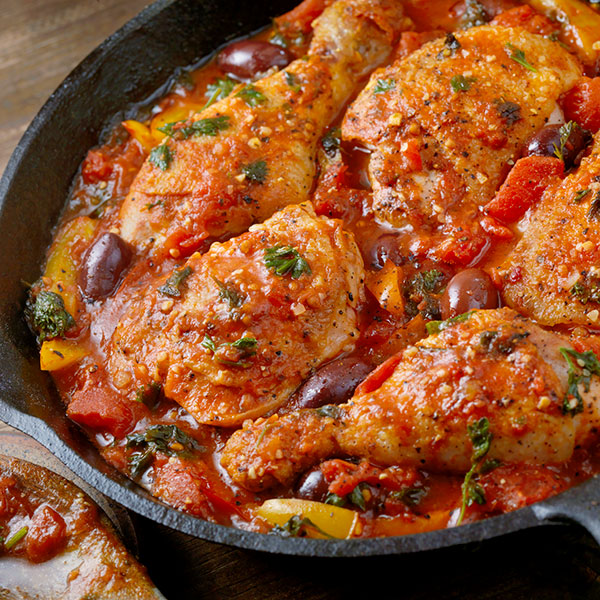 Oven Braised Chicken with Peppers and Olives