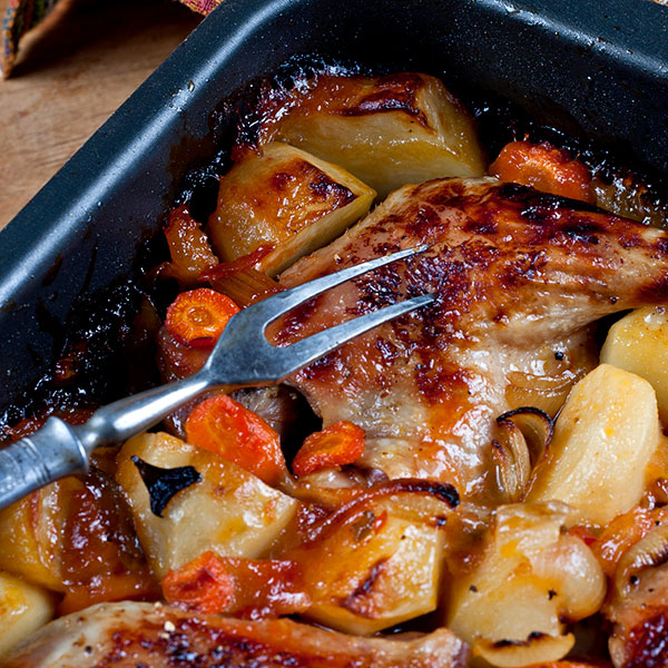 Roast Chicken with Potatoes, Carrots and Onions