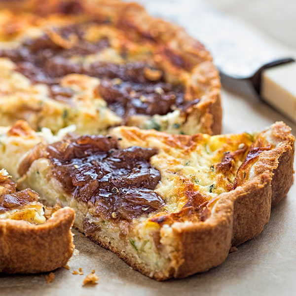 Smoked Cheddar and Caramelized Onion Quiche