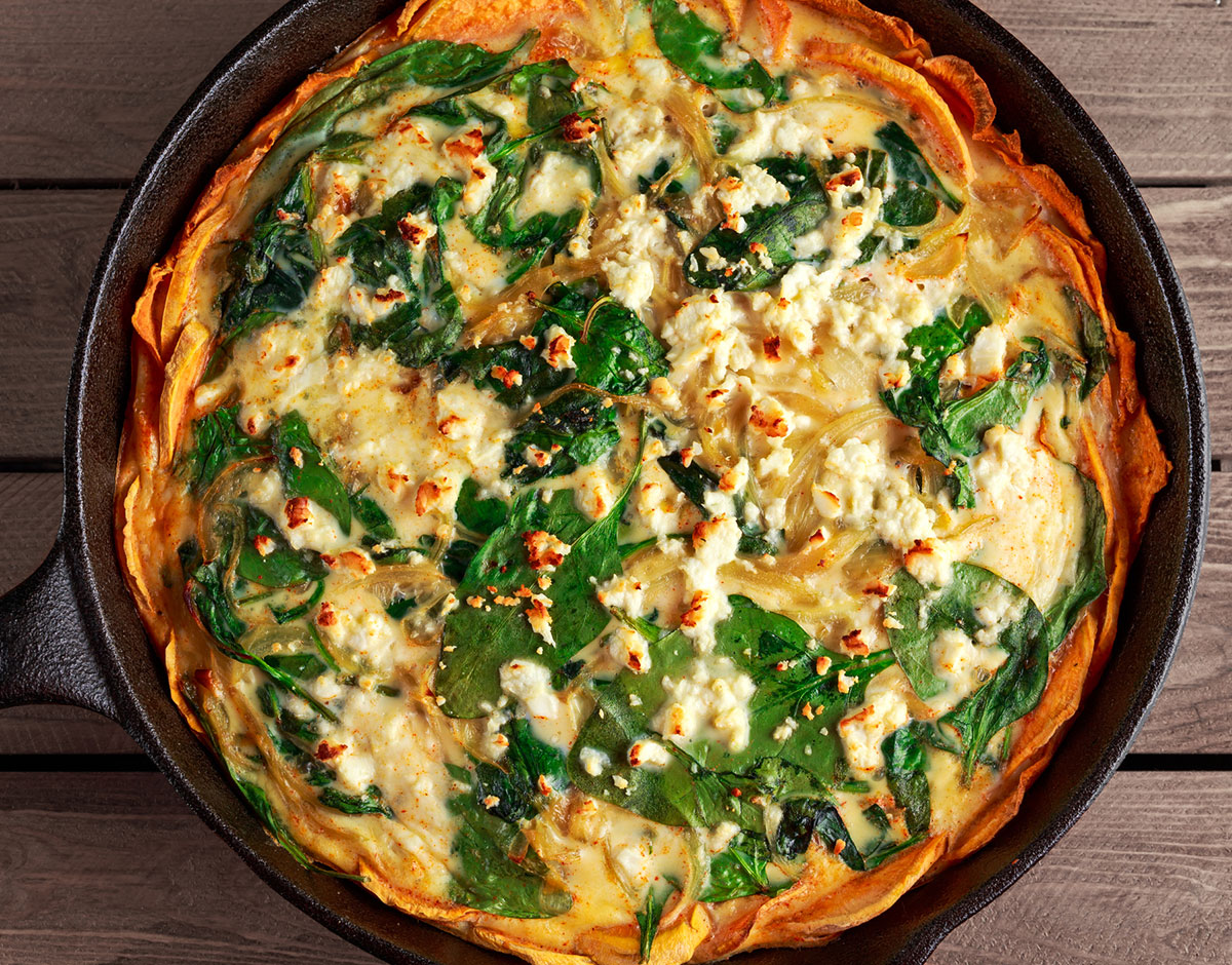 Spinach and Feta Quiche with Sweet Potato Crust