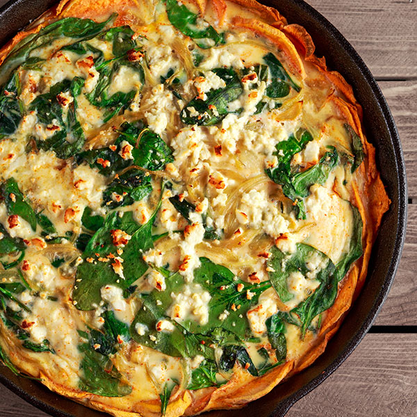 Spinach and Feta Quiche with Sweet Potato Crust
