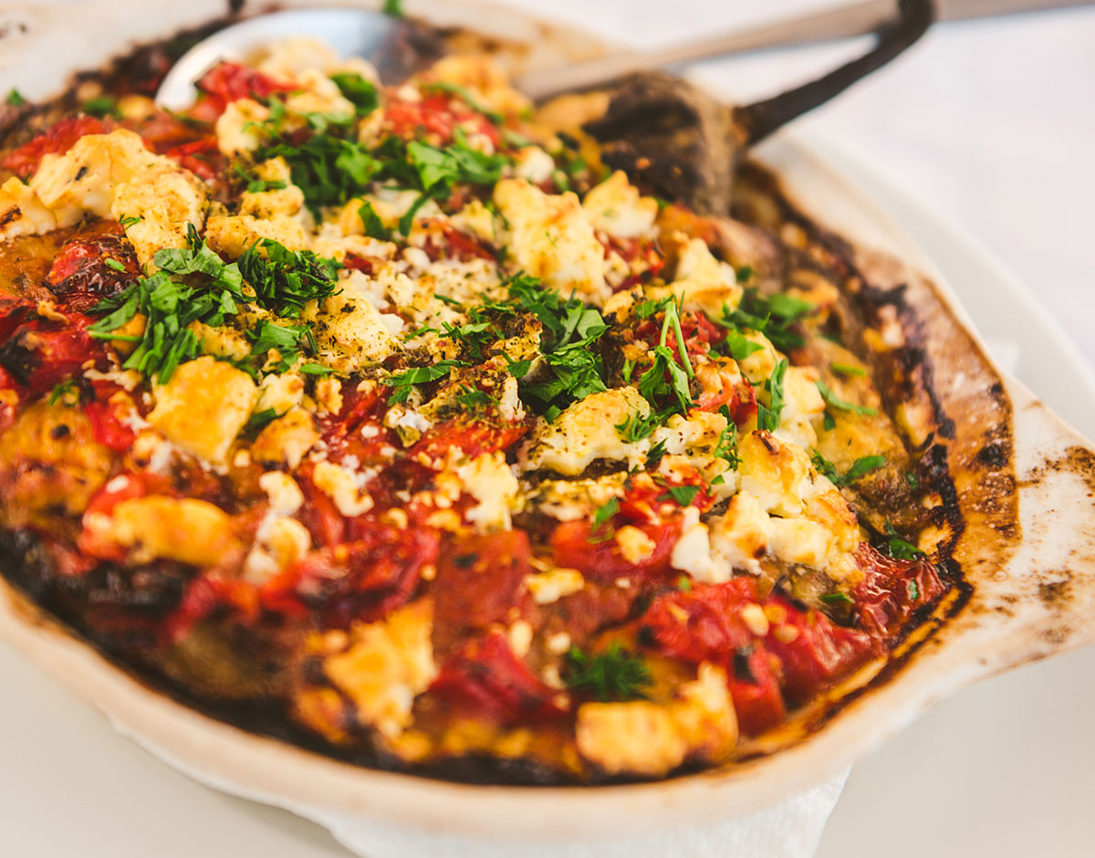 Roasted Eggplant with Feta, Tomatoes and Herbs