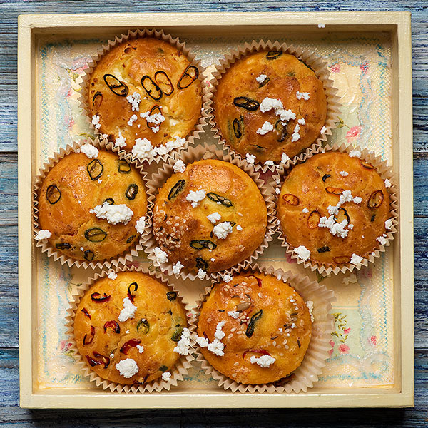Muffins with Caramelized Onions, Feta and Jalapeño