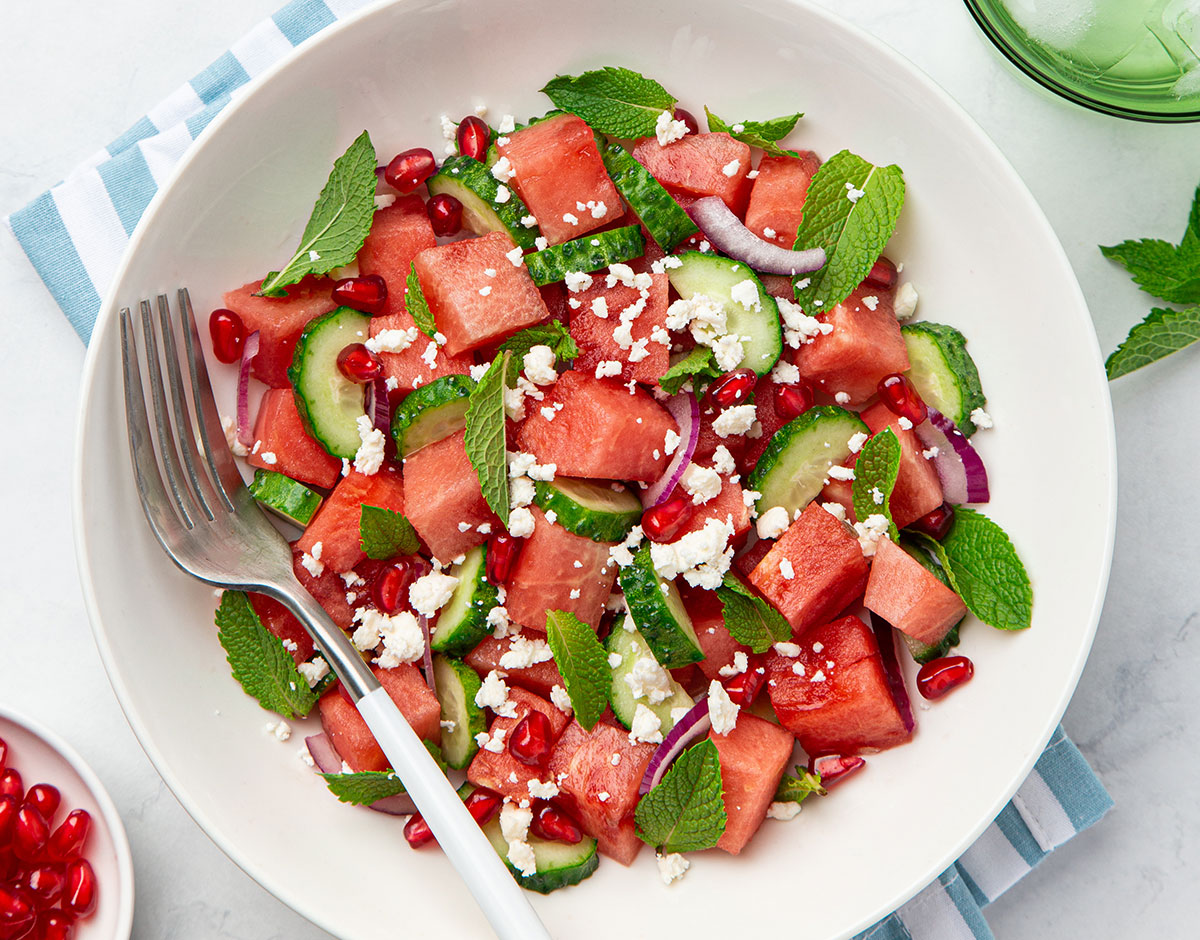 Watermelon and Feta Salad with Cucumber and Mint