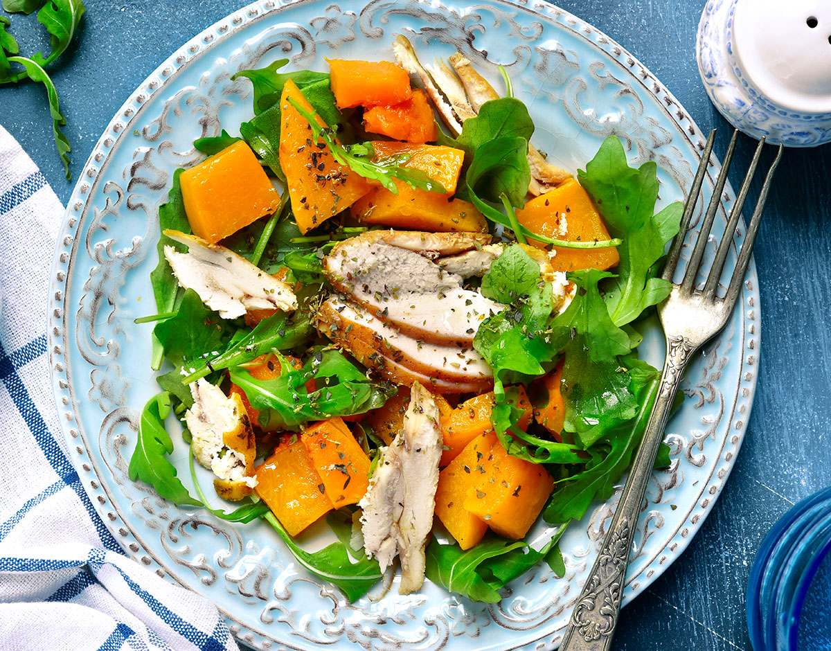 Chicken Salad with Roasted Butternut Squash and Apple Cider Vinaigrette