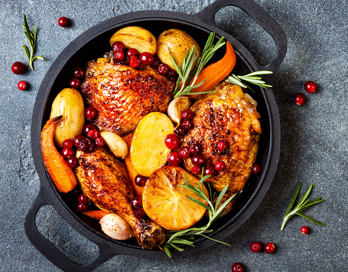 Roasted Chicken with Herbs and Cranberries