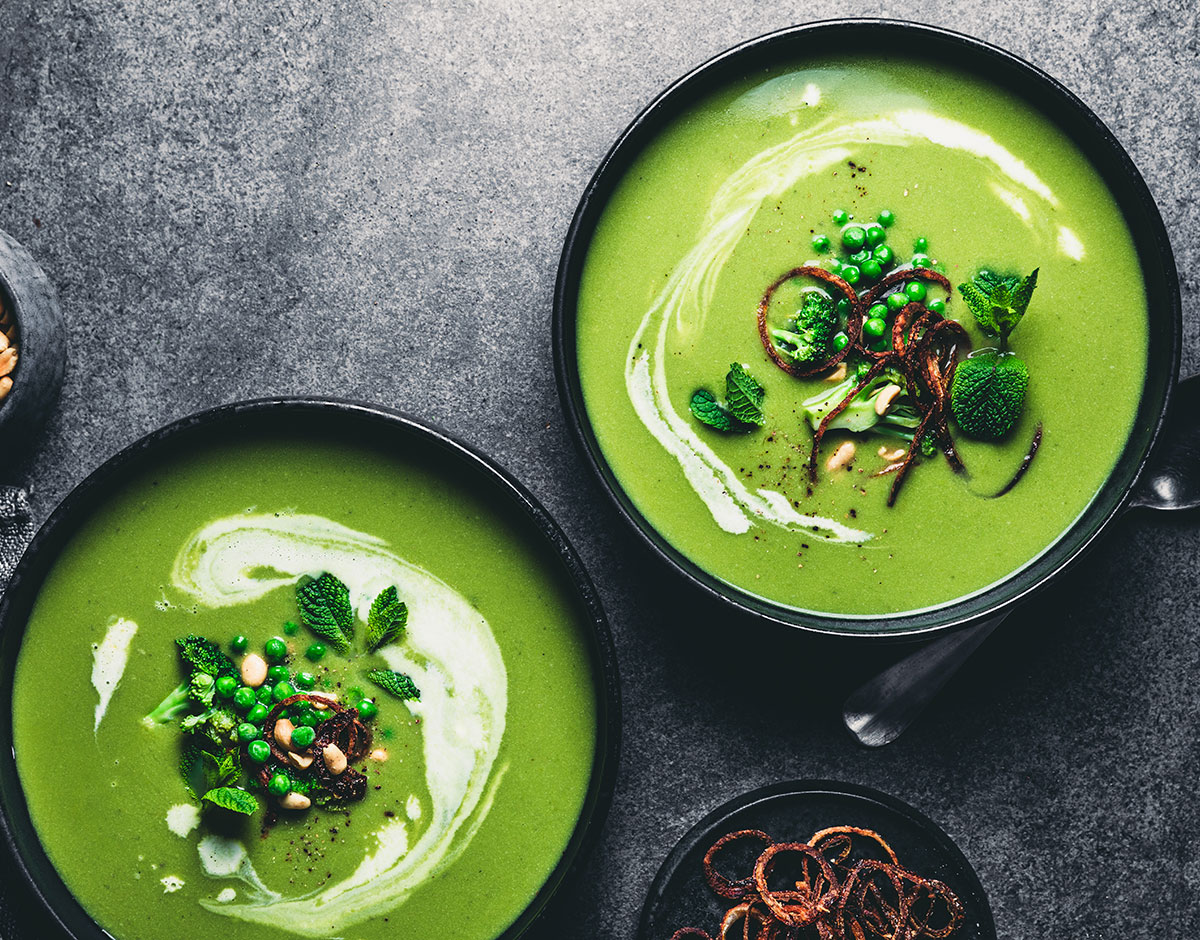 Chilled Green Pea Soup with Crispy Shallots
