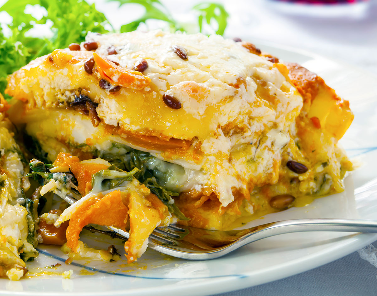 Veggie Lasagna with Butternut Squash, Spinach and Caramelized Onions
