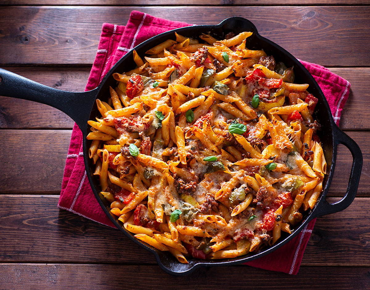 Penne and Ground Beef Bake with Sun-dried Tomatoes