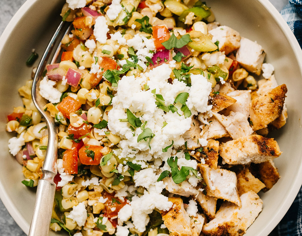 Grilled Chicken and Corn Salad with Easy Caesar Dressing