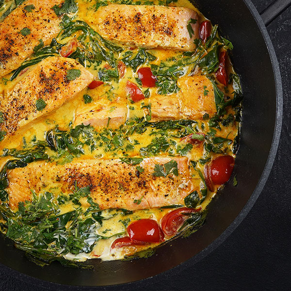 Weeknight Salmon with Spinach and Tomatoes